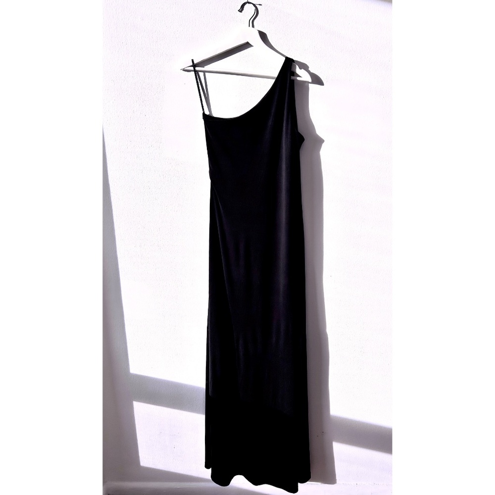 Elegant, Simple Lauren Ralph Lauren One Shoulder Navy Knit Long Gown. Size L